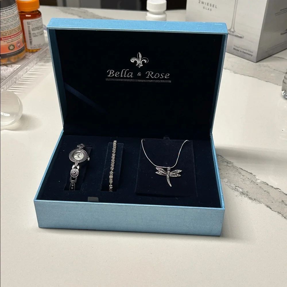 Bella & Rose Women's Watch Necklace and bracelet